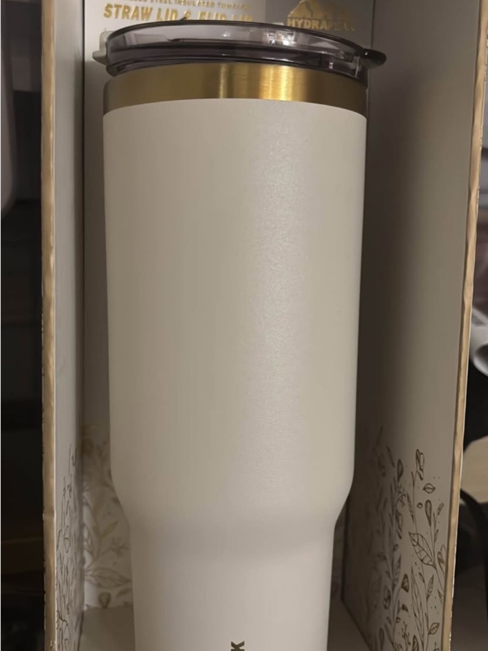 Hydro Flask Cream Tumbler with Gold Rim
